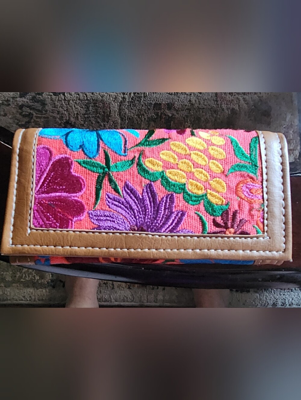 Embroidered Floral Wallet Clutch - Pink Multi